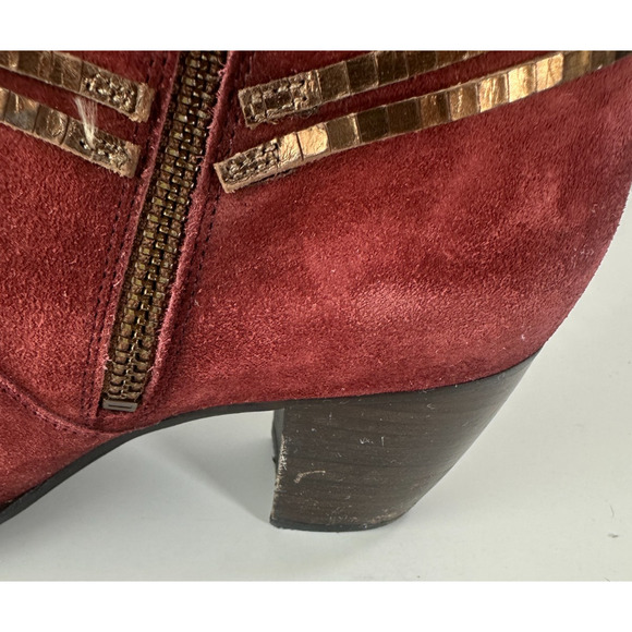 Sundance Suede Ankle Boots Size 39 US 8.5 - 9 Block Heel Burgundy Red Booties - Picture 9 of 16